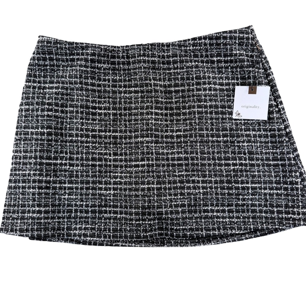 Originality Tweed Skort Plaid Mini Skirt Shorts Women Large Black White